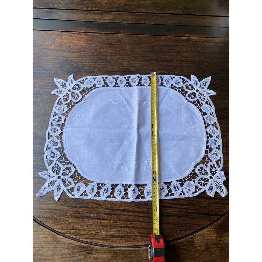 VNTG 4PCS Battenburg Lace Placemats Hand Embroidery 14x19